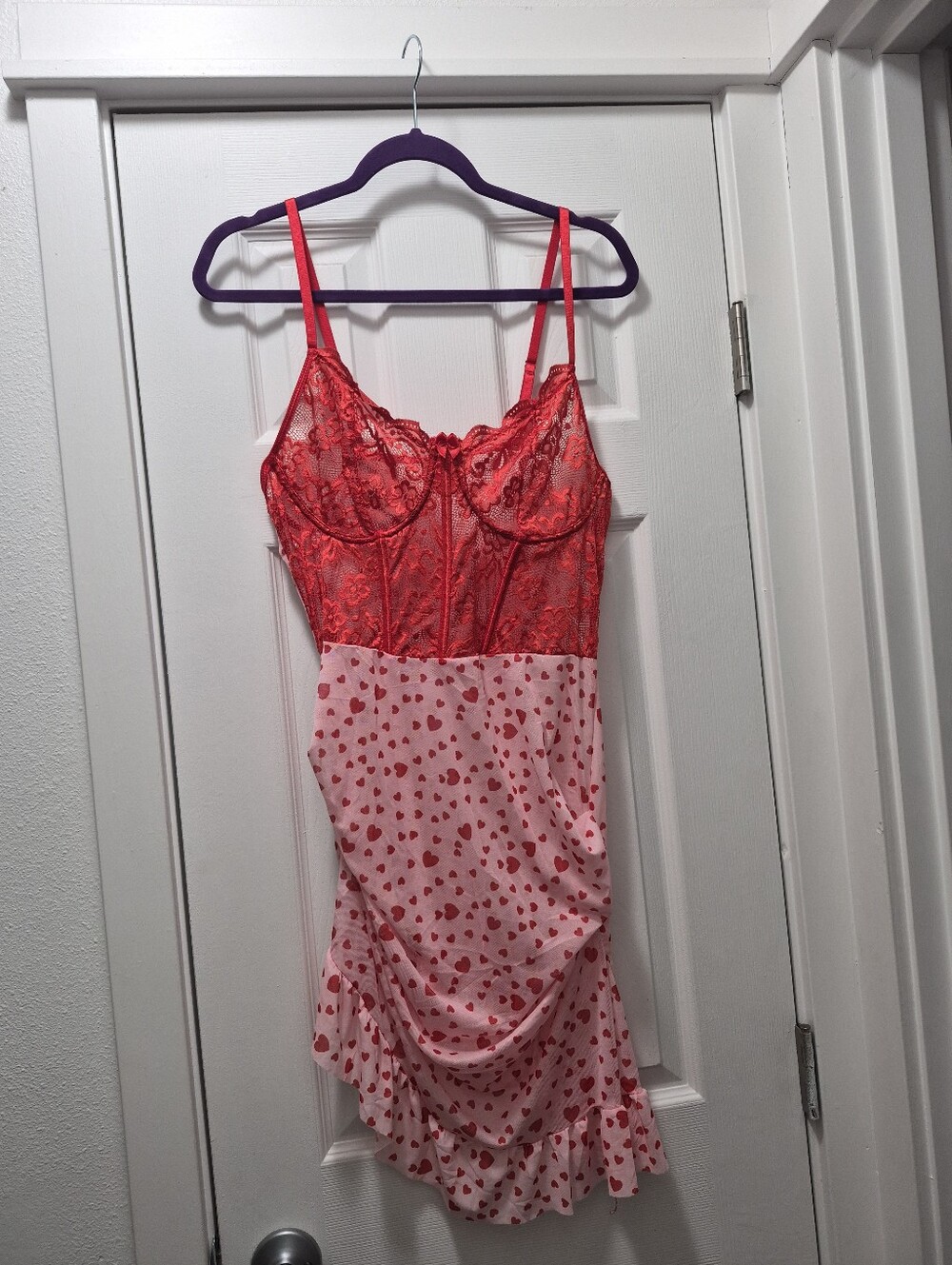 Women's Red Lace & Pink Heart Slip Dress